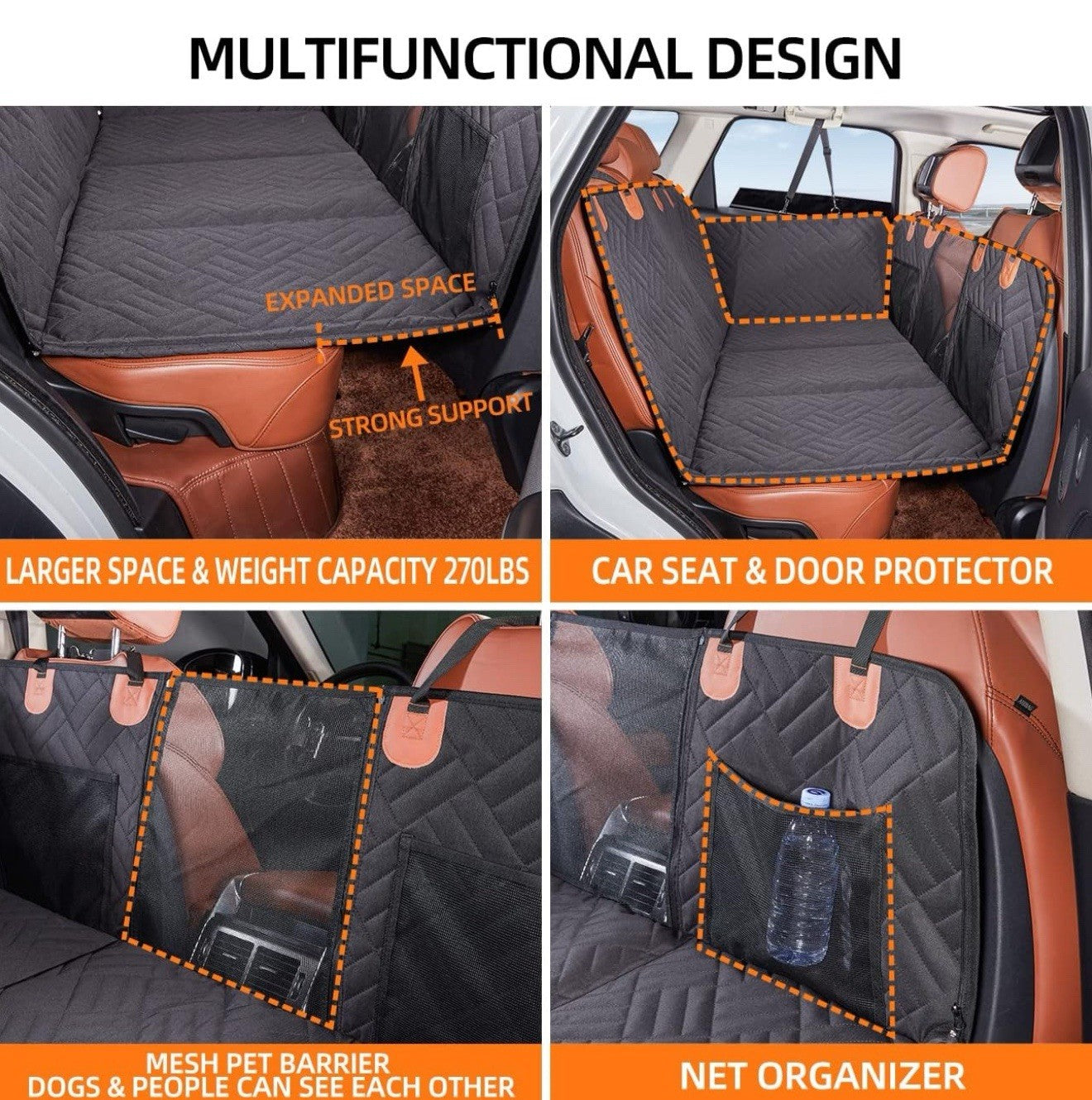 Back Seat Extender,Dog Seat Cover for Back Seat Hard Bottom Car Seat Cover Black