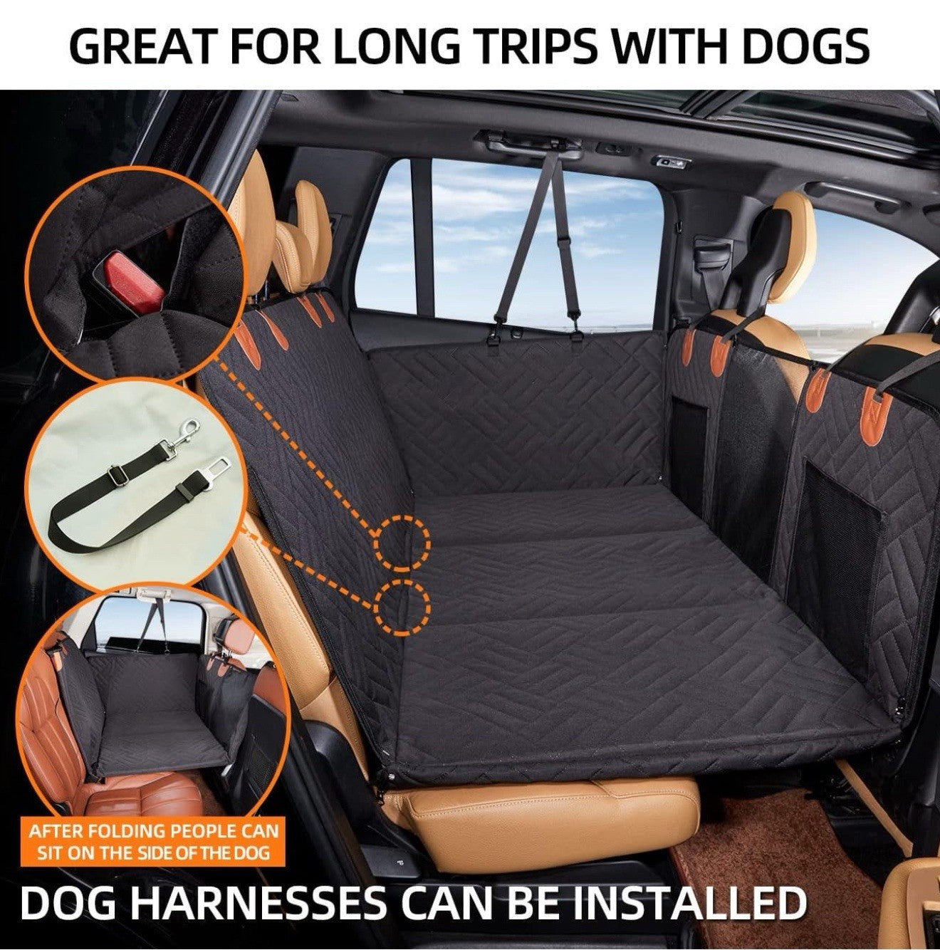 Back Seat Extender,Dog Seat Cover for Back Seat Hard Bottom Car Seat Cover Black