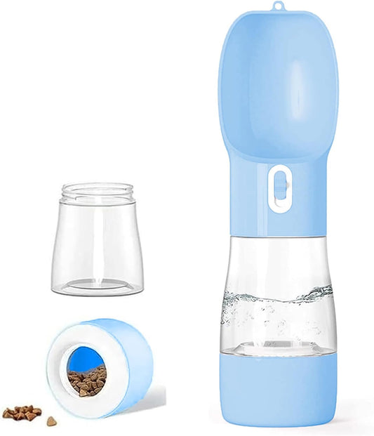 Portable Dog Water Bottle - Leak Proof Dog Water Dispenser with Bowl & Food Container, Dishwasher Safe Food Grade Plastic for Pet Puppy Outdoor Walking Hiking Travel Blue